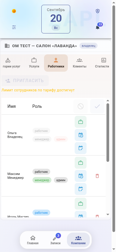 Список сотрудников компании